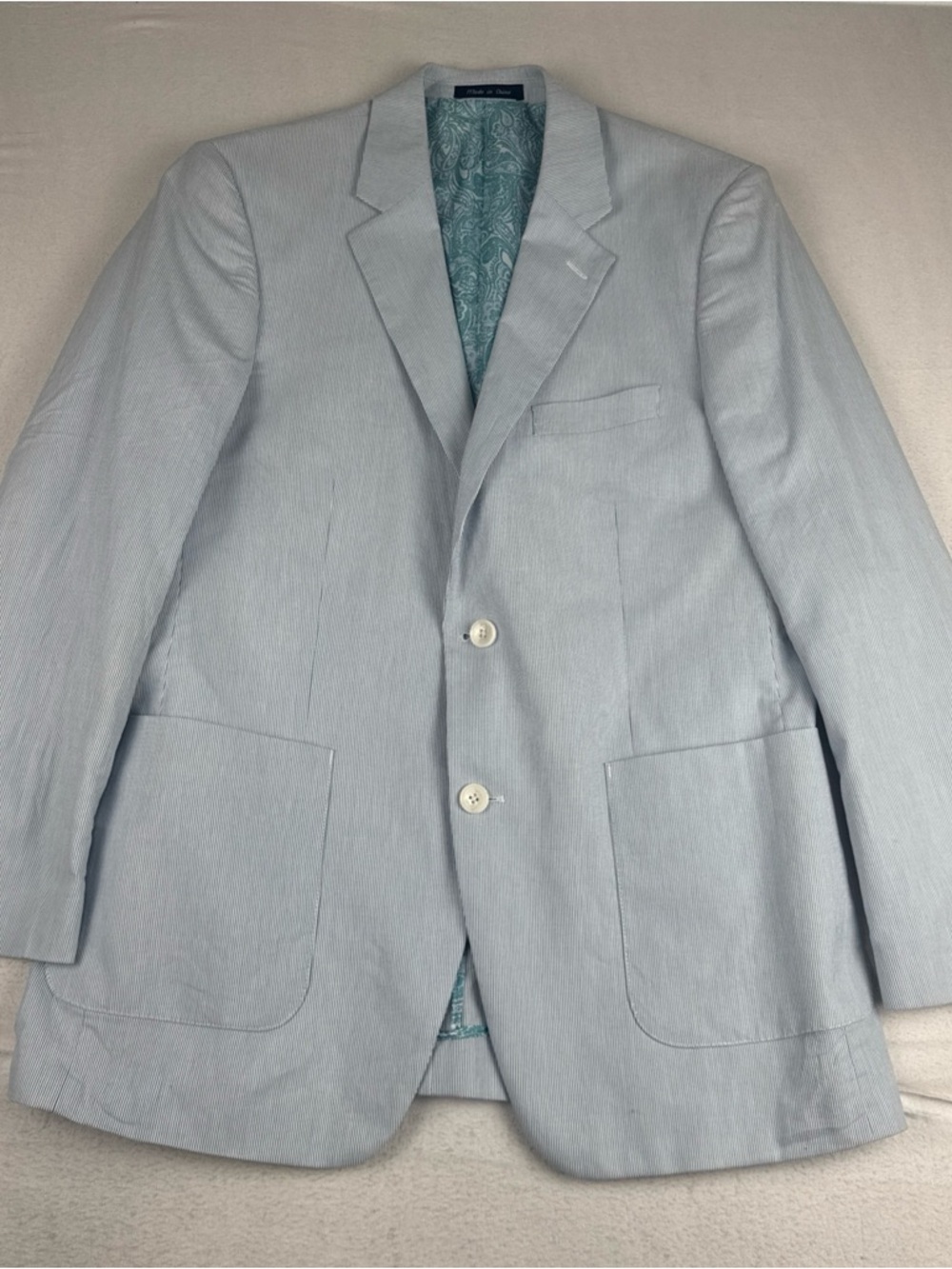 Alan Flusser Seersucker Blue White Sport Coat Blazer Medium 38R cotton Derby
